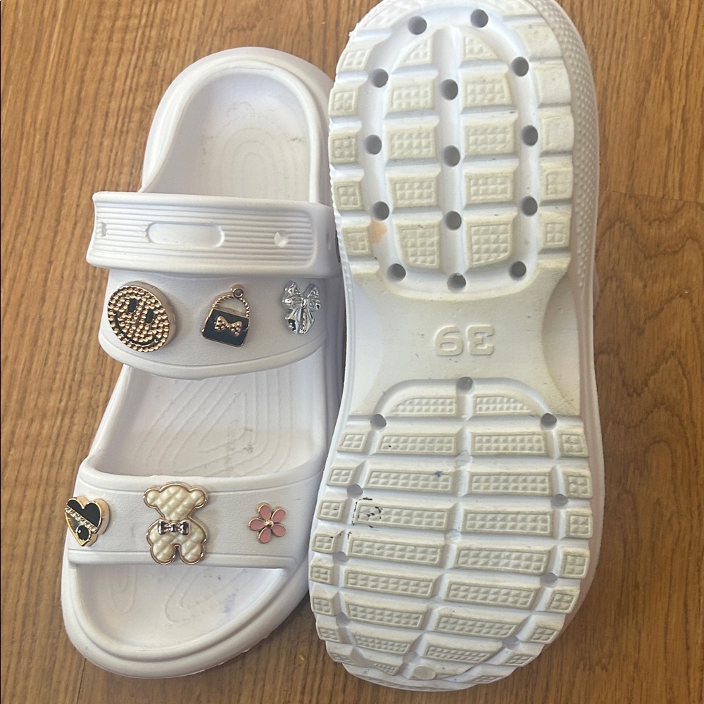 Croc White Sandals with Decorative Charms - Picture 7 of 11